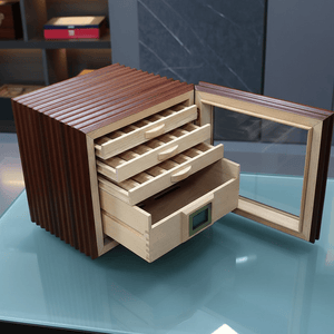Armoire à cigares verticale en bois de Sapele équipée de tiroirs en cèdre et d'un hygromètre numérique -