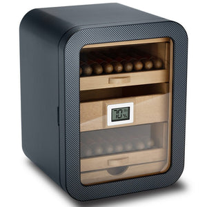 Armoire à cigares verticale en bois précieux équipée de plateaux en cèdre et d'un hygromètre numérique -