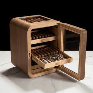 Armoire à cigares verticale en bois précieux équipée de plateaux en cèdre et d'un hygromètre numérique -