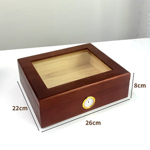 Cave à cigares en bois avec couvercle vitré, hygromètre et humidificateur -