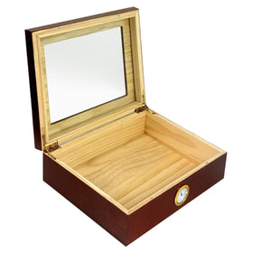 Cave à cigares en bois avec couvercle vitré, hygromètre et humidificateur -