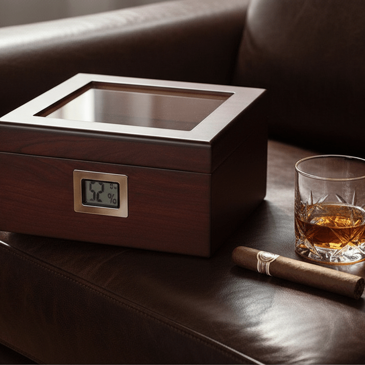 Cave à cigares en bois équipée d'un tiroir à accessoires et d'un hygromètre numérique -