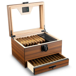 Cave à cigares en bois équipée d'une serrure à code et d'un hygromètre numérique -