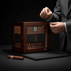 Cave à cigares panoramique en bois de cèdre équipée d'un hygromètre et d'un humidificateur -