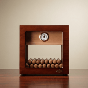 Cave à cigares panoramique en bois de cèdre équipée d'un hygromètre et d'un humidificateur -