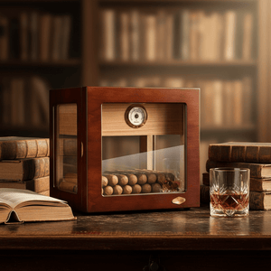 Cave à cigares panoramique en bois de cèdre équipée d'un hygromètre et d'un humidificateur -