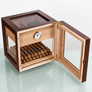 Cave à cigares panoramique en bois de cèdre équipée d'un hygromètre et d'un humidificateur -