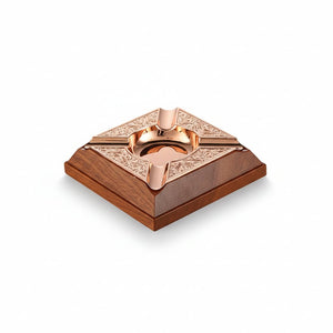 Cendrier de salon en cuivre et bois de cèdre laqué -