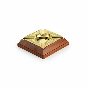 Cendrier de salon en cuivre et bois de cèdre laqué -