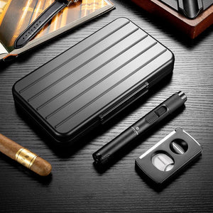 Coffret fumeur en métal avec coupe - cigare, briquet tempête et support -