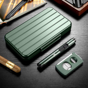 Coffret fumeur en métal avec coupe - cigare, briquet tempête et support -