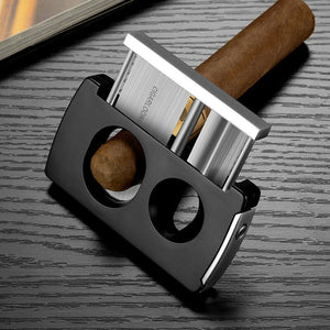 Coffret fumeur en métal avec coupe - cigare, briquet tempête et support -