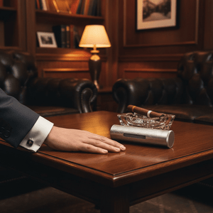 Étui à cigares tubulaire en aluminium usiné équipé d'un hygromètre et d'un humidificateur -