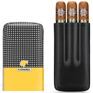 Étui de voyage pour trois cigares en cuir doublé de cèdre d'Espagne -