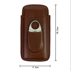 Étui de voyage pour trois cigares en cuir lisse équipé d'une poche frontale et de son coupe - cigare -