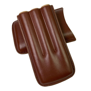 Étui de voyage pour trois cigares en cuir lisse équipé d'une poche frontale et de son coupe - cigare -