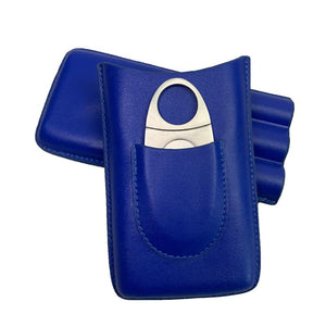 Étui de voyage pour trois cigares en cuir lisse équipé d'une poche frontale et de son coupe - cigare -