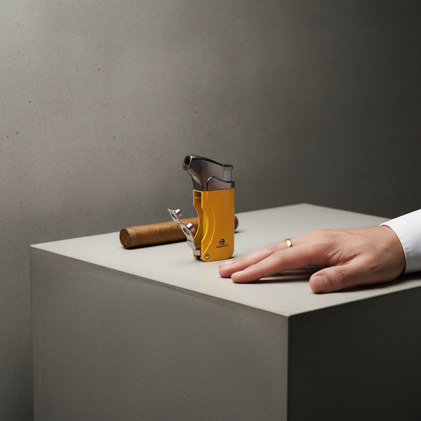 Briquet pour cigare en métal brossé équipé d'une flamme torche et d'un emporte-pièce