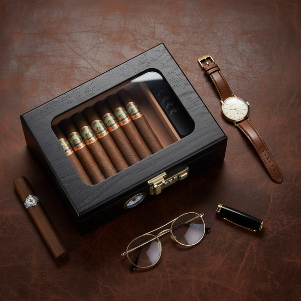 Cave à cigares en bois équipée d'un tiroir de rangement et d'une serrure à combinaison