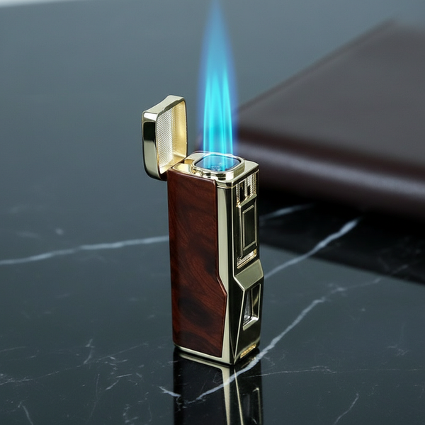 Briquet chalumeau 3-en-1 : puissance 4 flammes, repose-cigare & poinçon intégrés