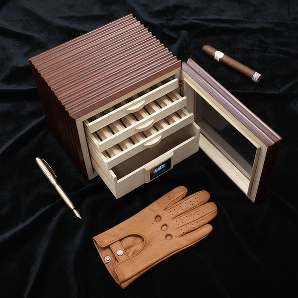 Armoire à cigares verticale en bois de Sapele équipée de tiroirs en cèdre et d'un hygromètre numérique