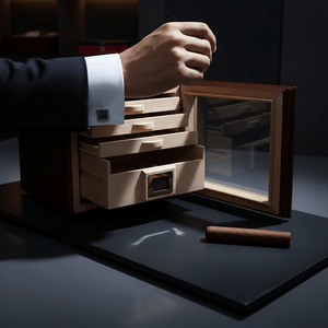 Armoire à cigares verticale en bois de Sapele équipée de tiroirs en cèdre et d'un hygromètre numérique - 