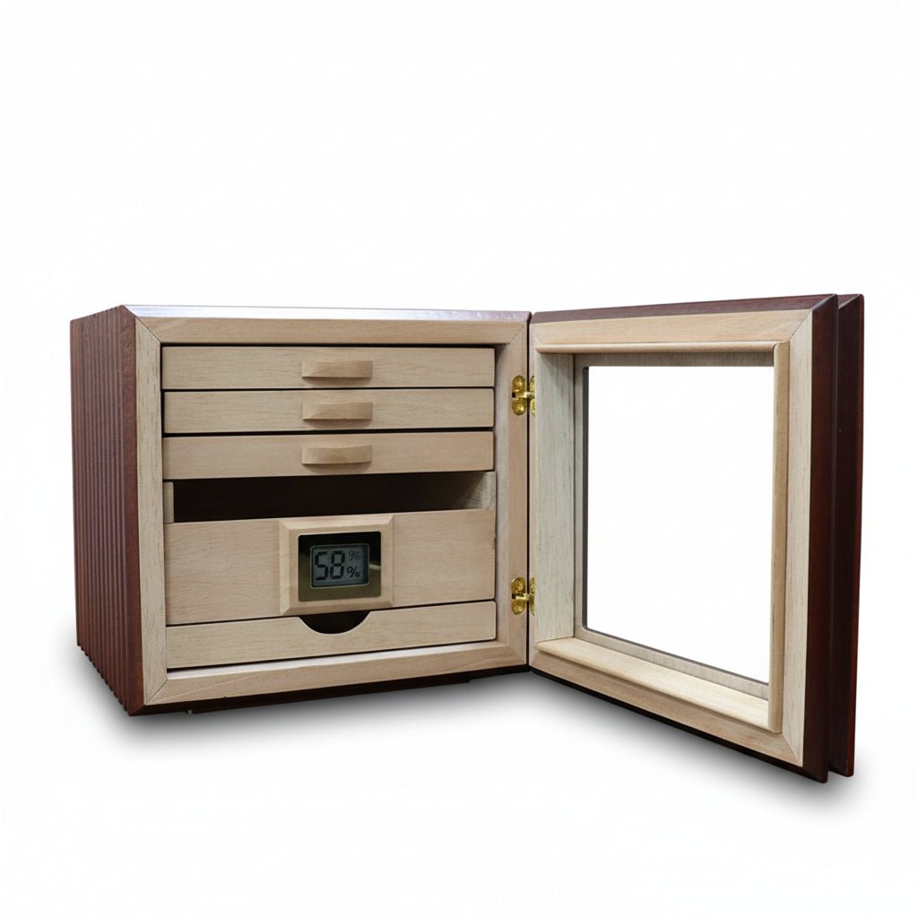 Armoire à cigares verticale en bois de Sapele équipée de tiroirs en cèdre et d'un hygromètre numérique - 