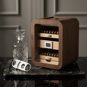 Armoire à cigares verticale en bois précieux équipée de plateaux en cèdre et d'un hygromètre numérique - 