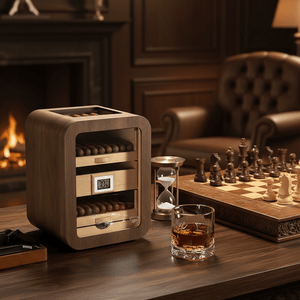 Armoire à cigares verticale en bois précieux équipée de plateaux en cèdre et d'un hygromètre numérique - 