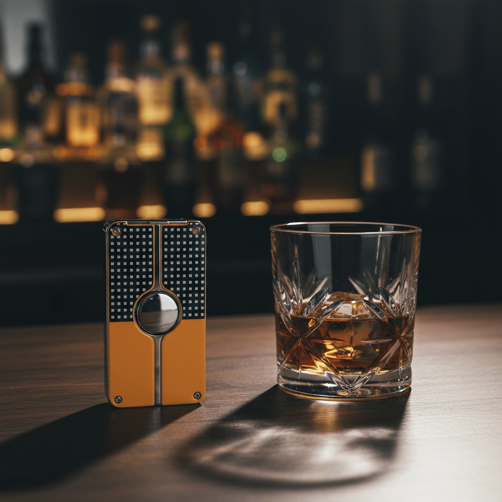 Briquet à cigare à triple flamme, équipé de son perce - cigare intégré - 