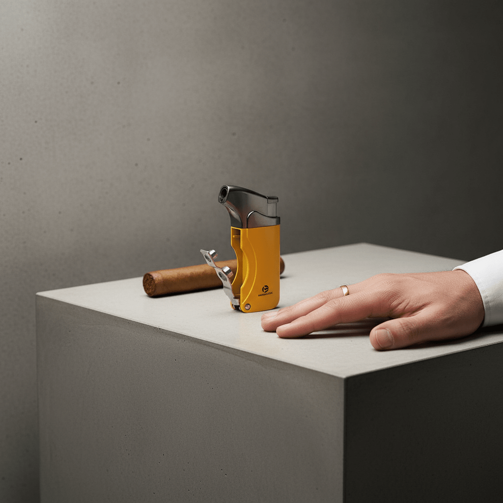 Briquet pour cigare en métal brossé équipé d'une flamme torche et d'un emporte - pièce - 