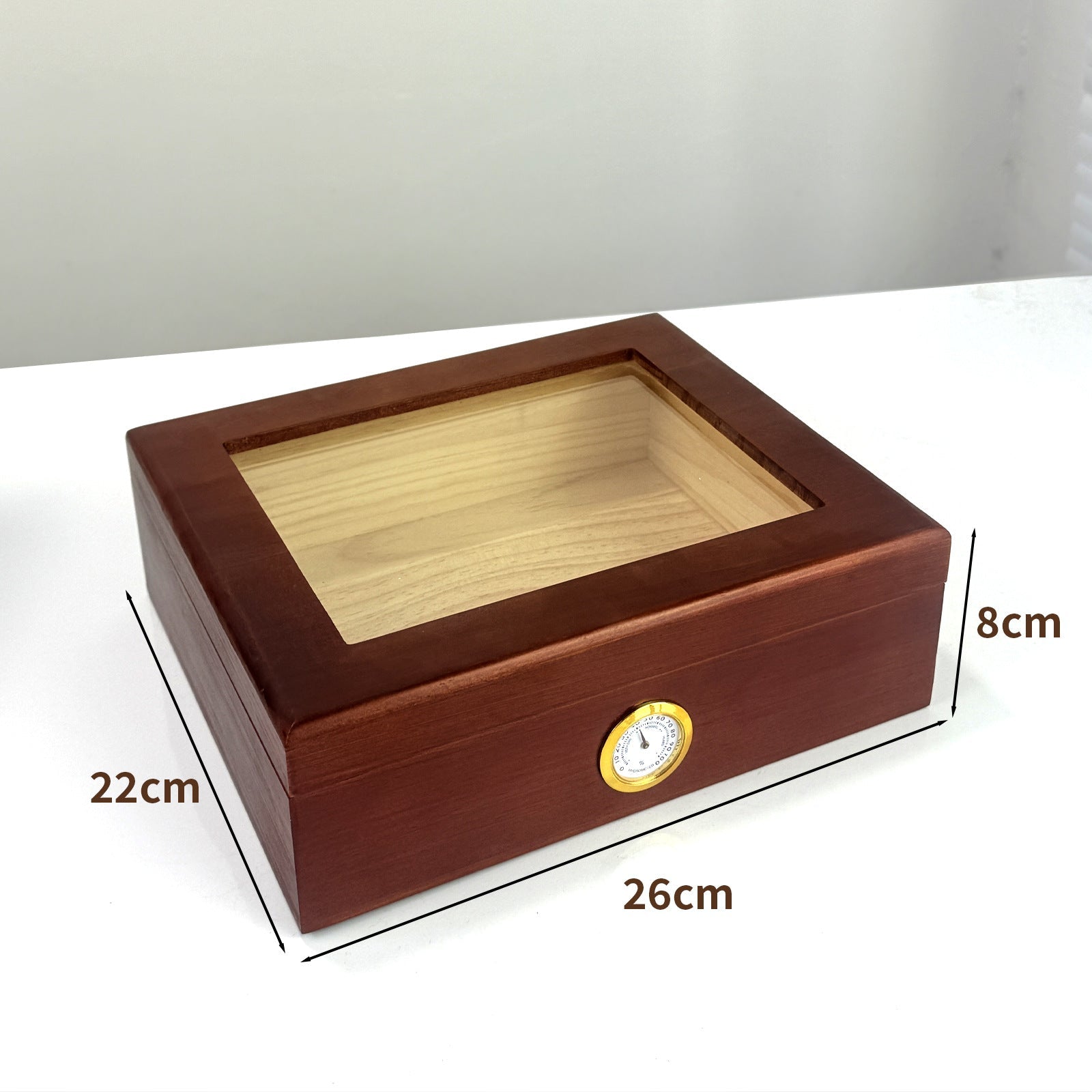 Cave à cigares en bois avec couvercle vitré, hygromètre et humidificateur - 