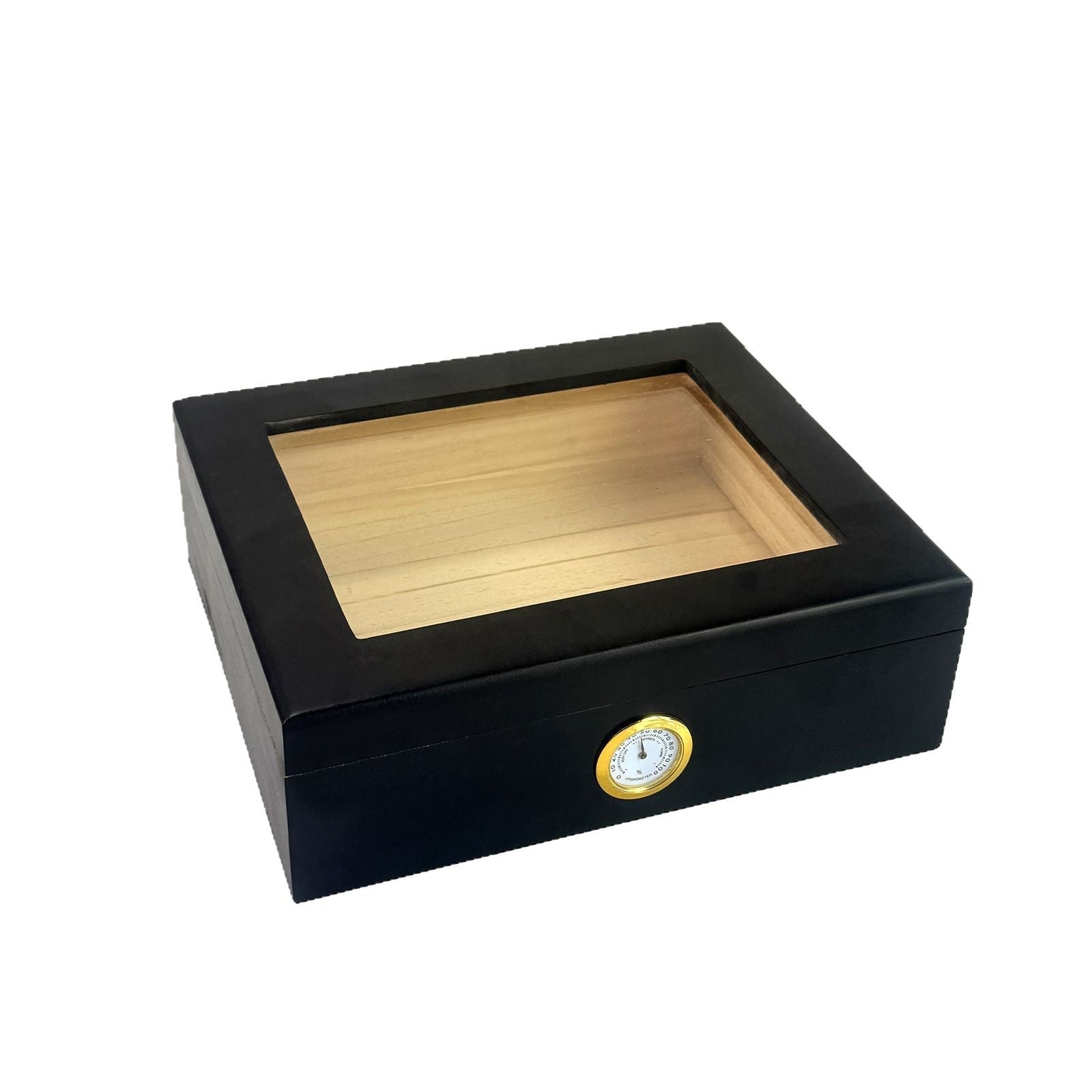 Cave à cigares en bois avec couvercle vitré, hygromètre et humidificateur - 