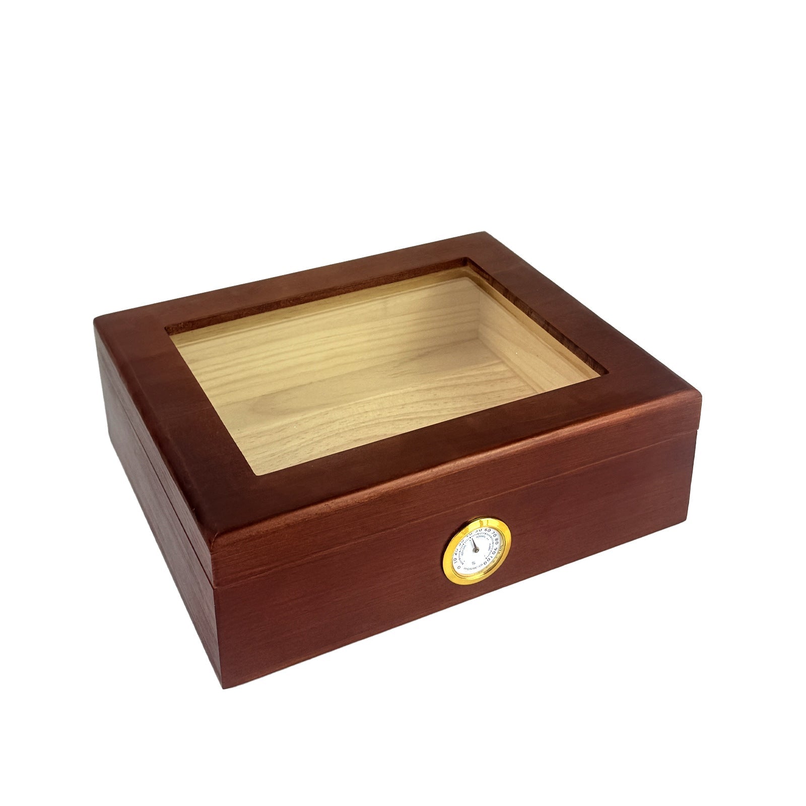 Cave à cigares en bois avec couvercle vitré, hygromètre et humidificateur - 