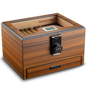 Cave à cigares en bois équipée d'une serrure à code et d'un hygromètre numérique - 