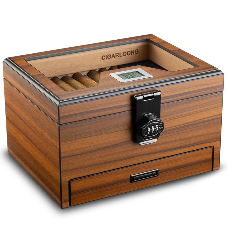 Cave à cigares en bois équipée d'une serrure à code et d'un hygromètre numérique - 