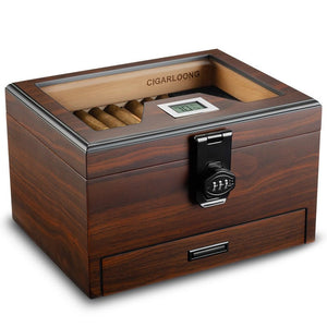 Cave à cigares en bois équipée d'une serrure à code et d'un hygromètre numérique - 
