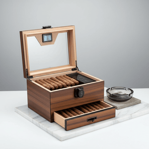 Cave à cigares en bois équipée d'une serrure à code et d'un hygromètre numérique - 