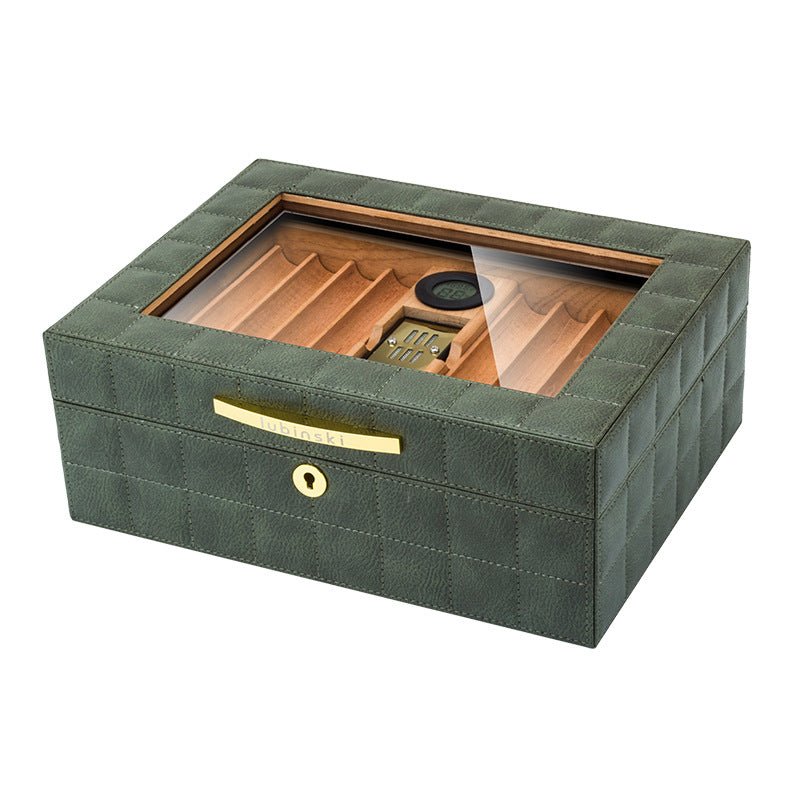 Cave à cigares en cuir matelassé et bois de cèdre équipée d'un hygromètre numérique et d'un humidificateur - 