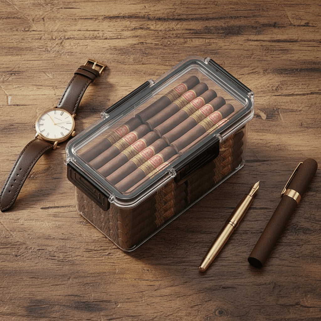 Cave à cigares modulaire en polymère étanche avec cœur en cèdre et contrôle hygrométrique - 