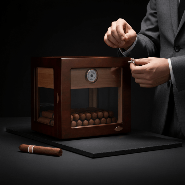 Cave à cigares panoramique en bois de cèdre équipée d'un hygromètre et d'un humidificateur