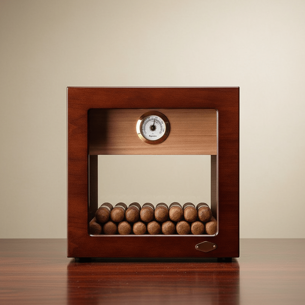 Cave à cigares panoramique en bois de cèdre équipée d'un hygromètre et d'un humidificateur - 