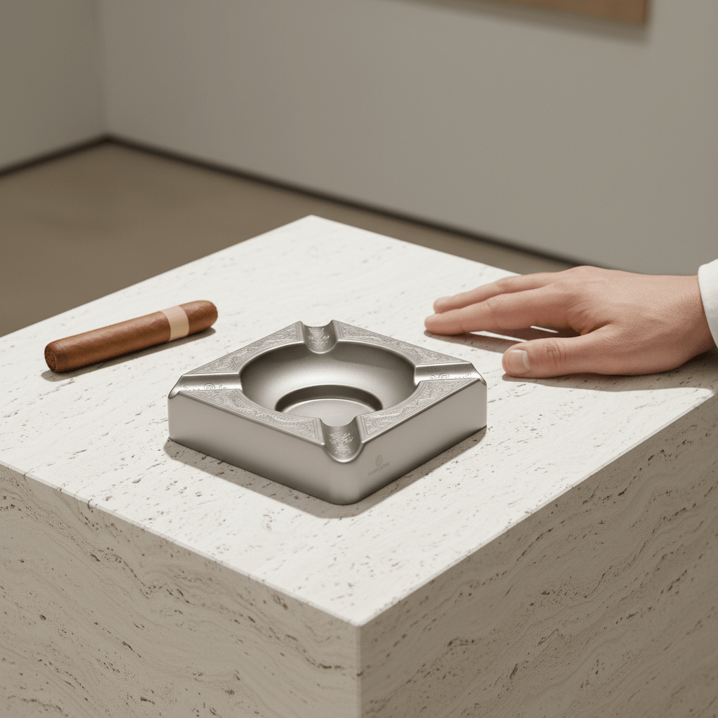 Cendrier de poche en métal équipé d'un éteignoir et d'un porte - clefs - 