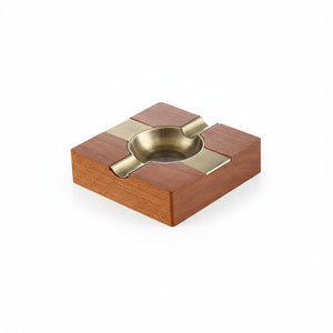 Cendrier de salon en cuivre et bois de cèdre laqué - 