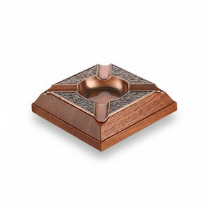 Cendrier de salon en cuivre et bois de cèdre laqué - 