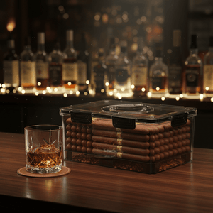 Coffre de vieillissement pour cigares : structure polymère hermétique et finitions cèdre - 