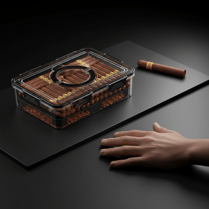 Coffre de vieillissement pour cigares : structure polymère hermétique et finitions cèdre - 