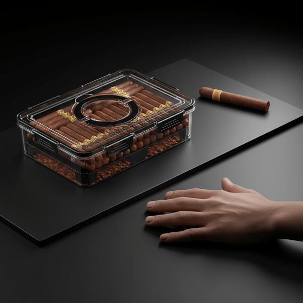Coffre de vieillissement pour cigares : structure polymère hermétique et finitions cèdre