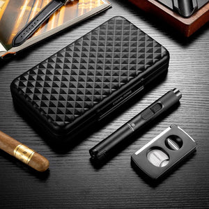 Coffret fumeur en métal avec coupe - cigare, briquet tempête et support - 
