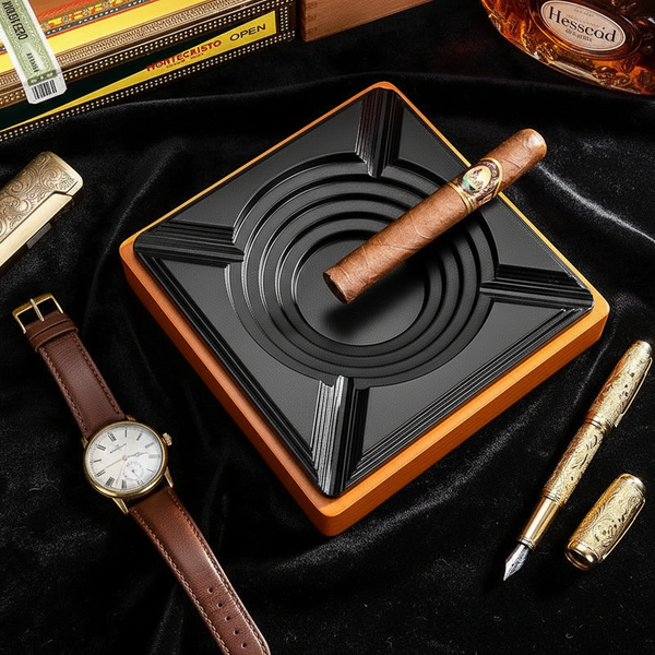 Cendrier à cigares en bois massif équipé d'un repose-cigare et d'un perforateur amovible